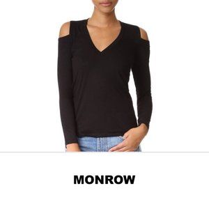 Monrow | Classic Black Ribbed Cold Shoulder Long Sleeve Top